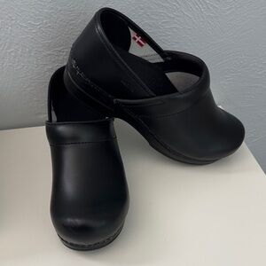 Sanita Black Leather Clogs